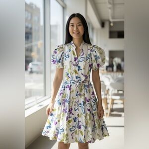 CQ By CQ Fit & Flare Shirtwaist Midi Dress Small Puff‎ Sleeve Party Cocktail